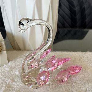 Elegant Crystal Swan Figurine with Pink Accents